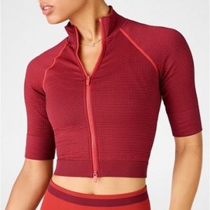 Fabletics Jenny Seamless Jacket red half sleeve, athletic, dual direction zipper